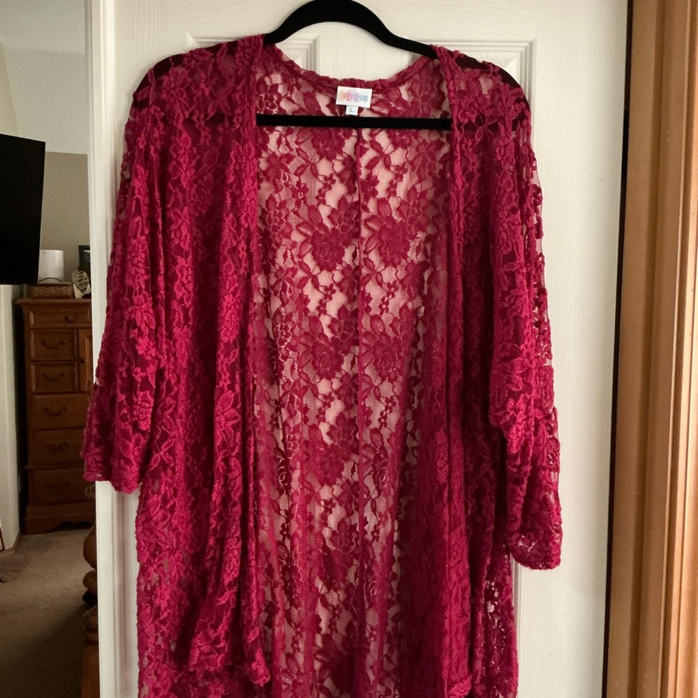 LuLaRoe Red Lace Kimono